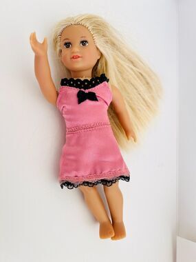 AMERICAN GIRL Mini Doll Julie Albright in Pink 2-Piece Dress with Black Lace